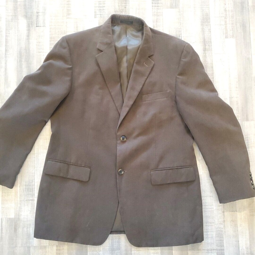 Andrew Fezza Mens 42R 2 Button Polyester Sport Coat‎ Jacket Houndstooth Brown